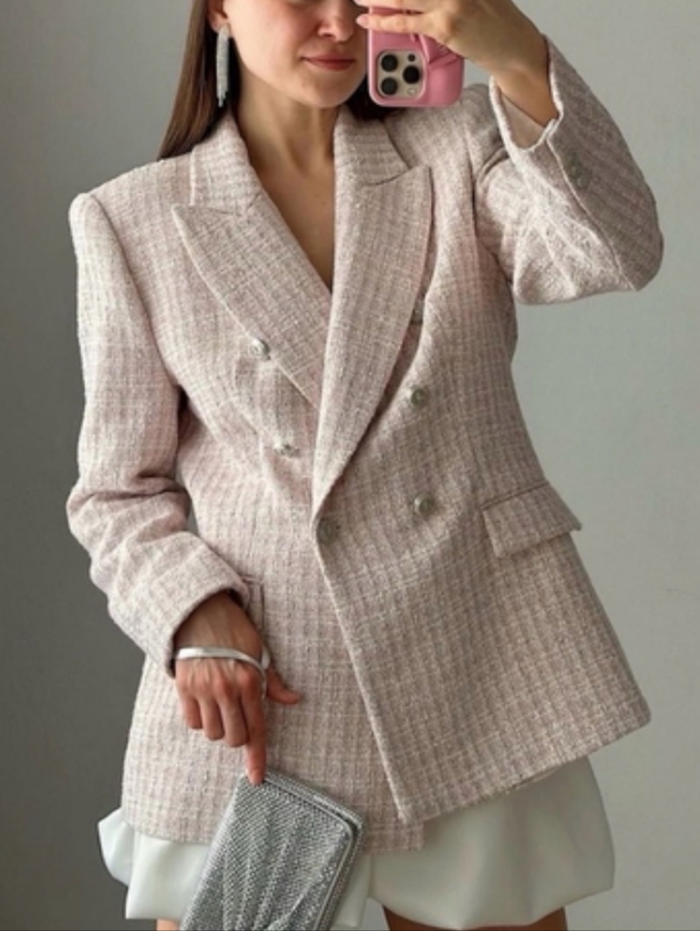 NWT Zara Textured Tweed  Blazer Pink size XS and S